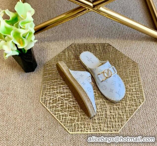 Best Product Louis Vuitton Monogram Reverse Canvas Espadrille Flat Mules with Rectangle LV Buckle 011108 White