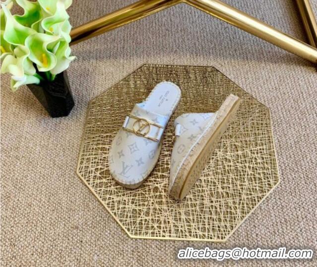 Best Product Louis Vuitton Monogram Reverse Canvas Espadrille Flat Mules with Rectangle LV Buckle 011108 White