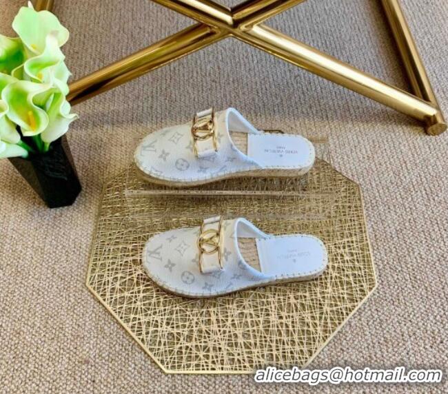 Best Product Louis Vuitton Monogram Reverse Canvas Espadrille Flat Mules with Rectangle LV Buckle 011108 White