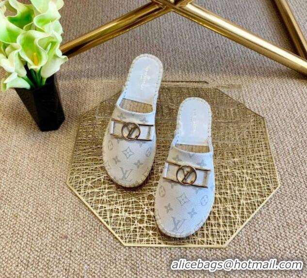 Best Product Louis Vuitton Monogram Reverse Canvas Espadrille Flat Mules with Rectangle LV Buckle 011108 White