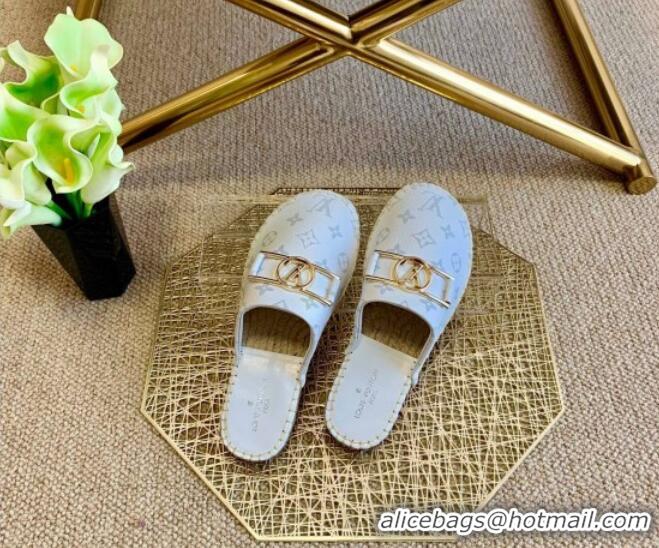 Best Product Louis Vuitton Monogram Reverse Canvas Espadrille Flat Mules with Rectangle LV Buckle 011108 White