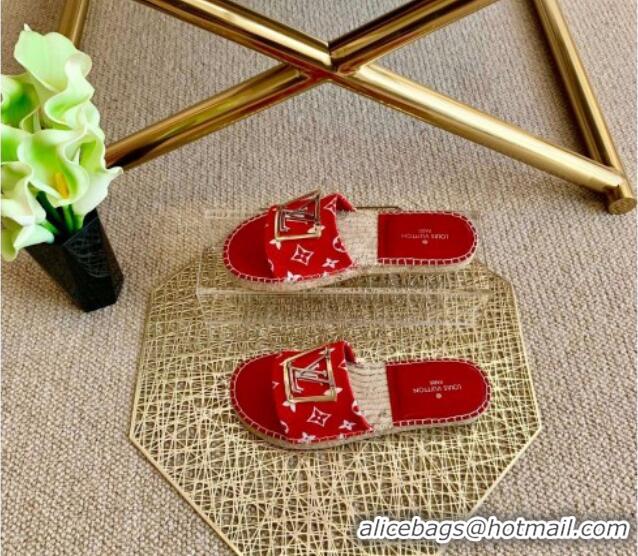 Super Louis Vuitton Monogram Canvas Espadrille Slide Sandals with Square LV Buckle Red 011111