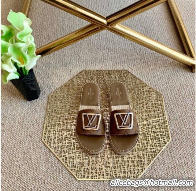 Hot Style Louis Vuitton Monogram Reverse Canvas Espadrille Slide Sandals with Square LV Buckle 011112