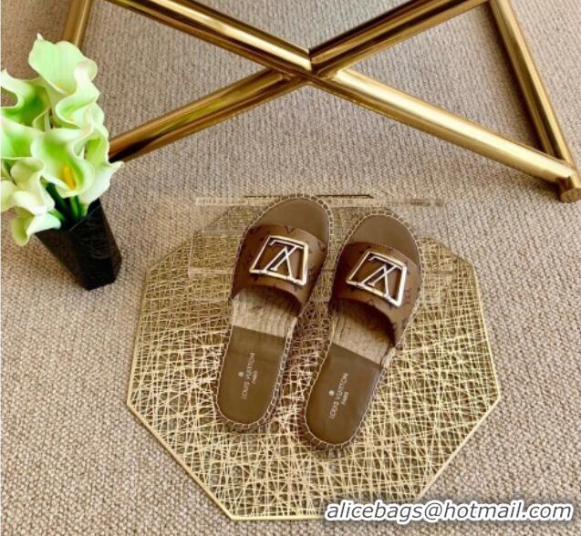 Hot Style Louis Vuitton Monogram Reverse Canvas Espadrille Slide Sandals with Square LV Buckle 011112