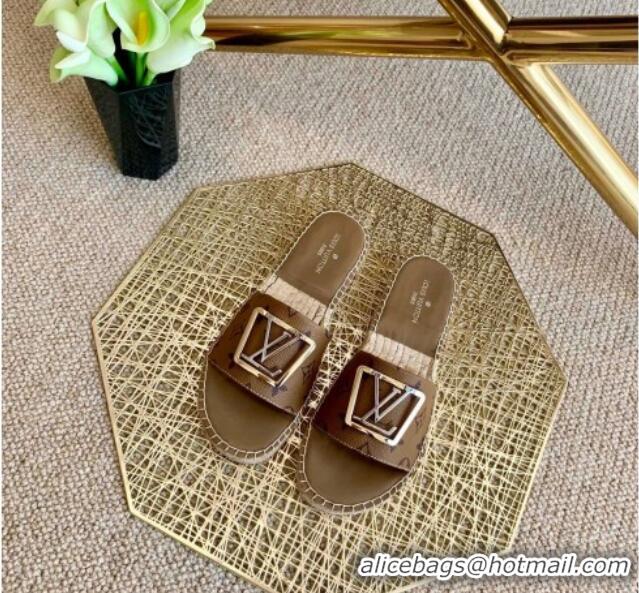 Hot Style Louis Vuitton Monogram Reverse Canvas Espadrille Slide Sandals with Square LV Buckle 011112