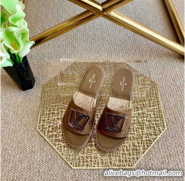 Hot Style Louis Vuitton Monogram Reverse Canvas Espadrille Slide Sandals with Square LV Buckle 011112