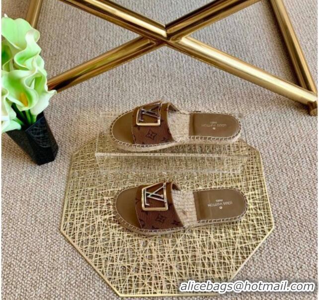 Hot Style Louis Vuitton Monogram Reverse Canvas Espadrille Slide Sandals with Square LV Buckle 011112