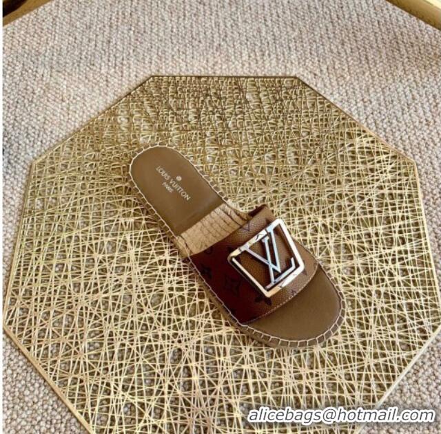 Hot Style Louis Vuitton Monogram Reverse Canvas Espadrille Slide Sandals with Square LV Buckle 011112