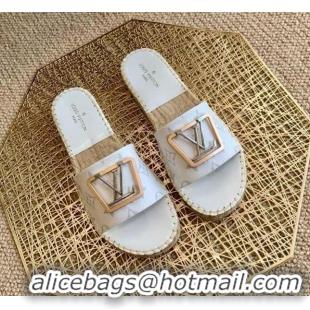 Grade Quality Louis Vuitton Monogram Canvas Espadrille Slide Sandals with Square LV Buckle White 011113