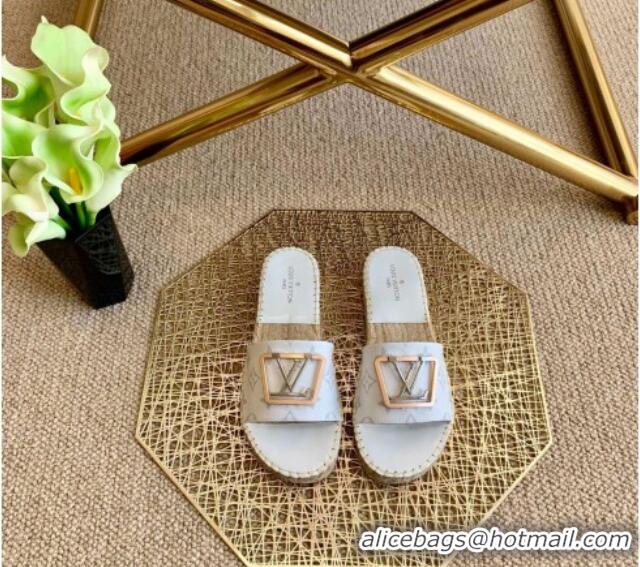 Grade Quality Louis Vuitton Monogram Canvas Espadrille Slide Sandals with Square LV Buckle White 011113