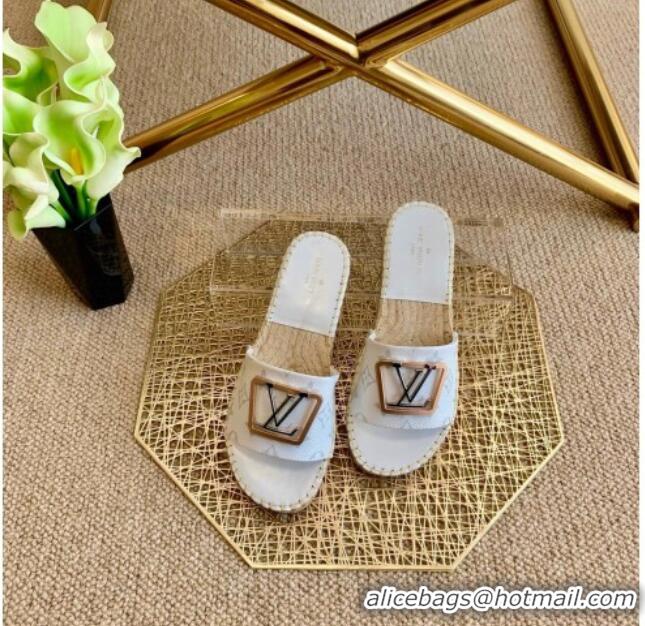 Grade Quality Louis Vuitton Monogram Canvas Espadrille Slide Sandals with Square LV Buckle White 011113