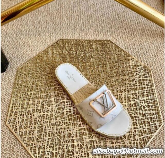 Grade Quality Louis Vuitton Monogram Canvas Espadrille Slide Sandals with Square LV Buckle White 011113