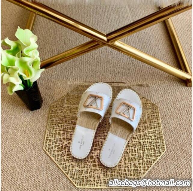 Grade Quality Louis Vuitton Monogram Canvas Espadrille Slide Sandals with Square LV Buckle White 011113