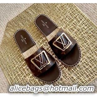 Best Price Louis Vuitton Monogram Canvas Espadrille Slide Sandals with Square LV Buckle 011115 Brown