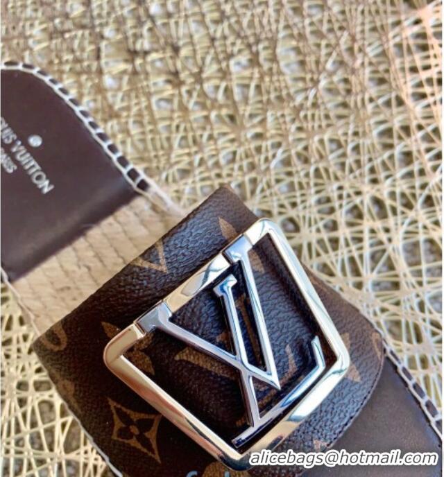 Best Price Louis Vuitton Monogram Canvas Espadrille Slide Sandals with Square LV Buckle 011115 Brown