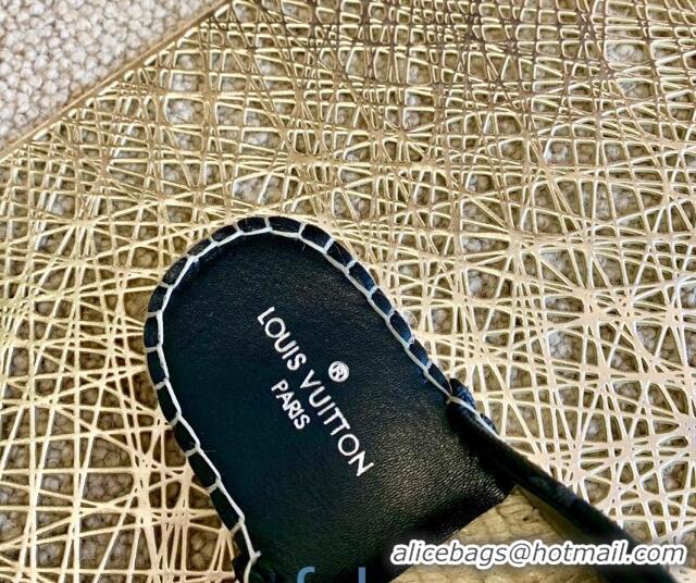 Classic Hot Louis Vuitton Monogram Canvas Espadrille Flat Mules with Square LV Buckle Black  011118