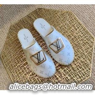 Top Quality Louis Vuitton Monogram Canvas Espadrille Flat Mules with Square LV Buckle White 011119