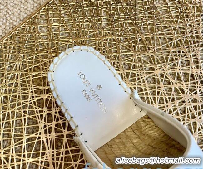 Top Quality Louis Vuitton Monogram Canvas Espadrille Flat Mules with Square LV Buckle White 011119