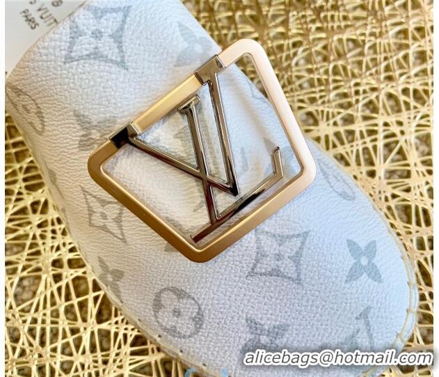 Top Quality Louis Vuitton Monogram Canvas Espadrille Flat Mules with Square LV Buckle White 011119