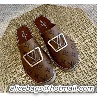 Luxury Classic Louis Vuitton Monogram Reverse Canvas Espadrille Flat Mules with Square LV Buckle 011120