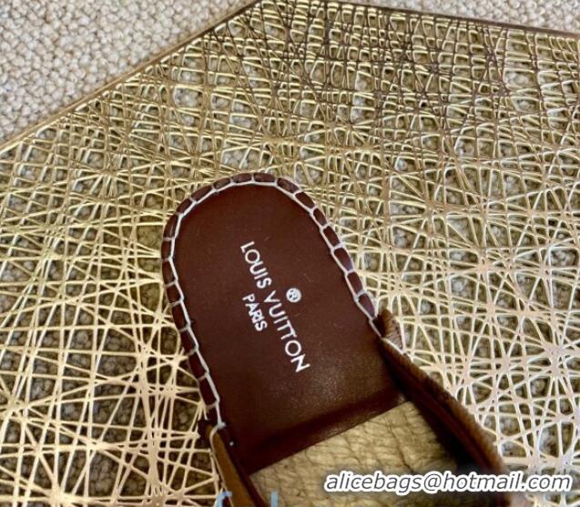 Luxury Classic Louis Vuitton Monogram Reverse Canvas Espadrille Flat Mules with Square LV Buckle 011120