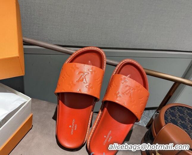 Luxury Louis Vuitton Monogram Supple Leather Flat Slide Sandals 011172 Orange 2021