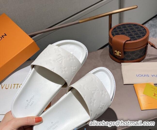 Best Price Louis Vuitton Monogram Supple Leather Flat Slide Sandals 011172 White 2021