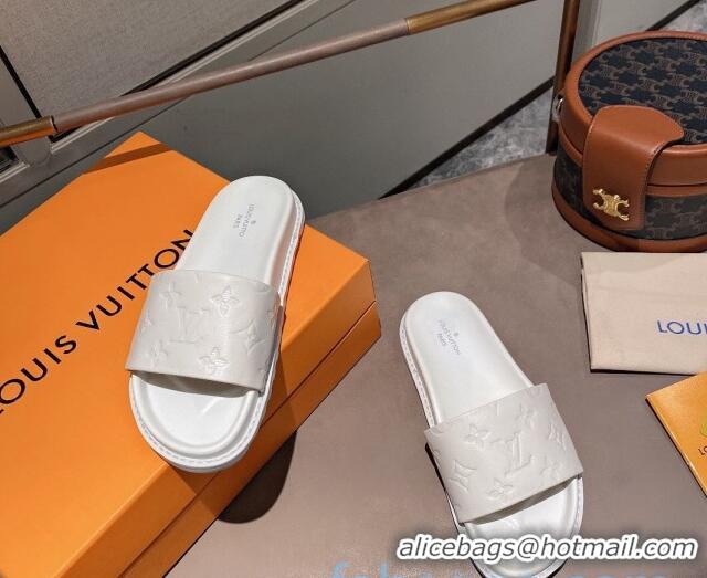 Best Price Louis Vuitton Monogram Supple Leather Flat Slide Sandals 011172 White 2021