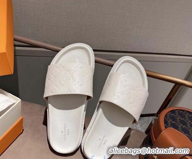 Best Price Louis Vuitton Monogram Supple Leather Flat Slide Sandals 011172 White 2021