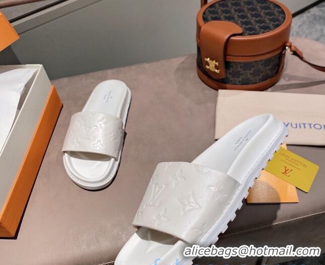 Best Price Louis Vuitton Monogram Supple Leather Flat Slide Sandals 011172 White 2021