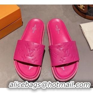 Luxury Louis Vuitton Monogram Supple Leather Flat Slide Sandals 011172 Hot Pink 2021