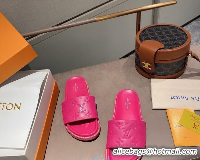 Luxury Louis Vuitton Monogram Supple Leather Flat Slide Sandals 011172 Hot Pink 2021