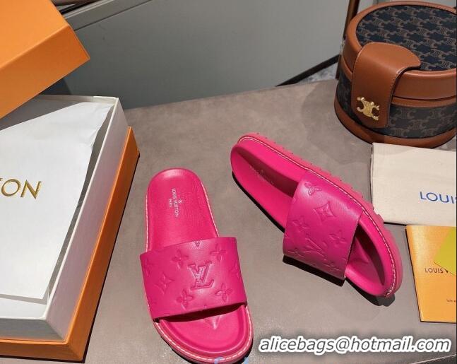 Luxury Louis Vuitton Monogram Supple Leather Flat Slide Sandals 011172 Hot Pink 2021