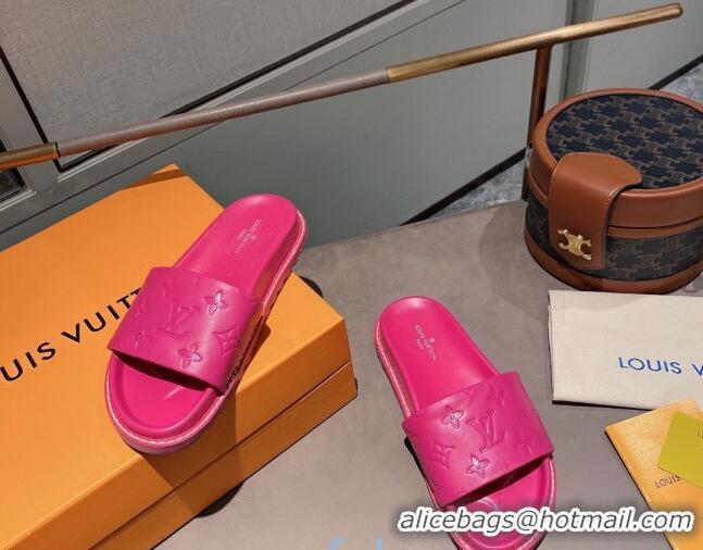 Luxury Louis Vuitton Monogram Supple Leather Flat Slide Sandals 011172 Hot Pink 2021