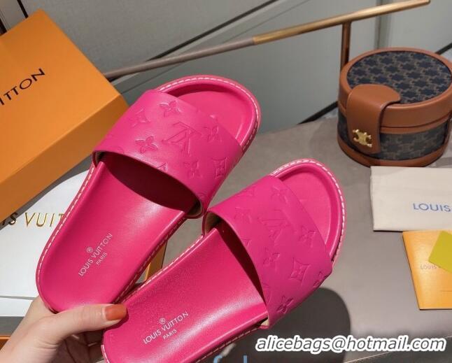 Luxury Louis Vuitton Monogram Supple Leather Flat Slide Sandals 011172 Hot Pink 2021