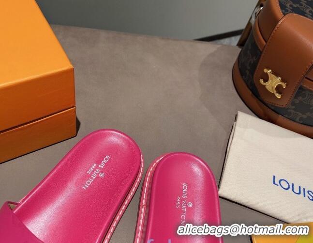 Luxury Louis Vuitton Monogram Supple Leather Flat Slide Sandals 011172 Hot Pink 2021