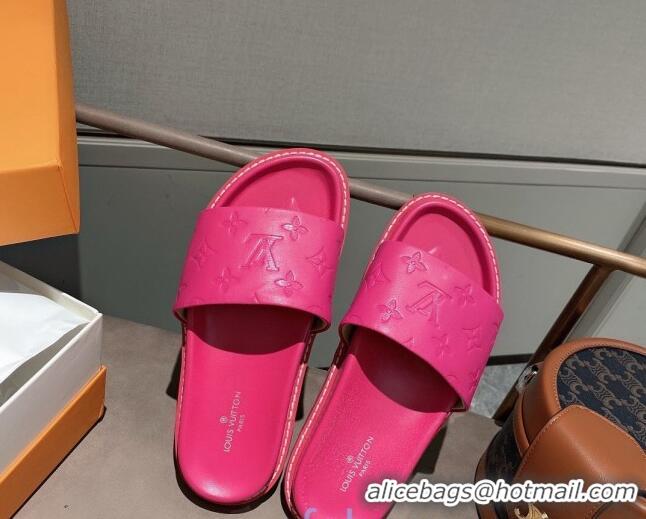 Luxury Louis Vuitton Monogram Supple Leather Flat Slide Sandals 011172 Hot Pink 2021