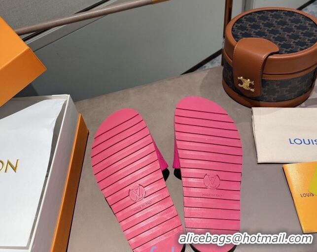 Luxury Louis Vuitton Monogram Supple Leather Flat Slide Sandals 011172 Hot Pink 2021