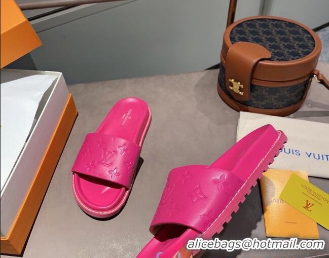 Luxury Louis Vuitton Monogram Supple Leather Flat Slide Sandals 011172 Hot Pink 2021