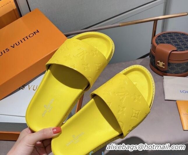 Good Product Louis Vuitton Monogram Supple Leather Flat Slide Sandals 011172 Yellow 2021