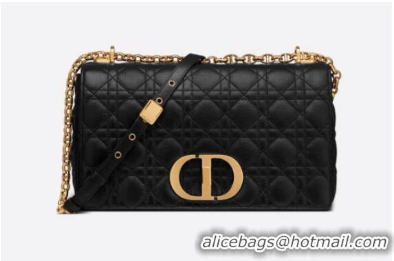 Buy Discount LARGE DIOR CARO BAG Black Soft Cannage Calfskin M9243U