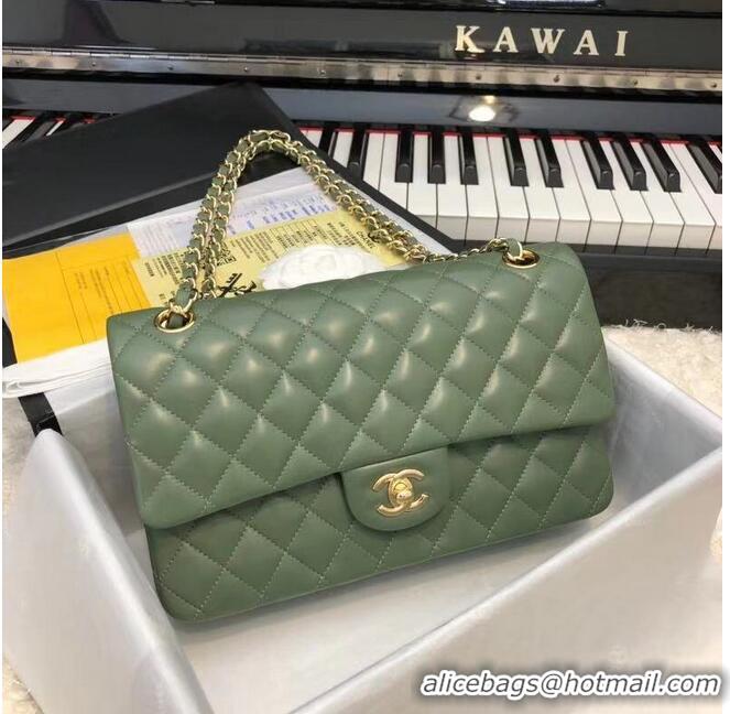 Unique Grade CHANEL Classic Handbag Lambskin A1112 green