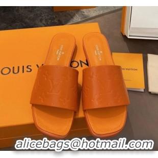 Low Cost Louis Vuitton Revival Flat Slide Sandals in Monogram Embossed Calfskin 012535 Orange