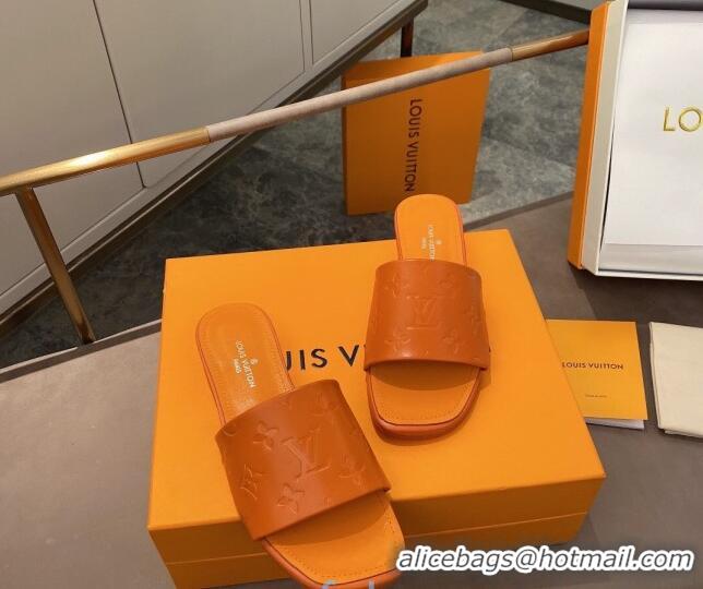 Low Cost Louis Vuitton Revival Flat Slide Sandals in Monogram Embossed Calfskin 012535 Orange