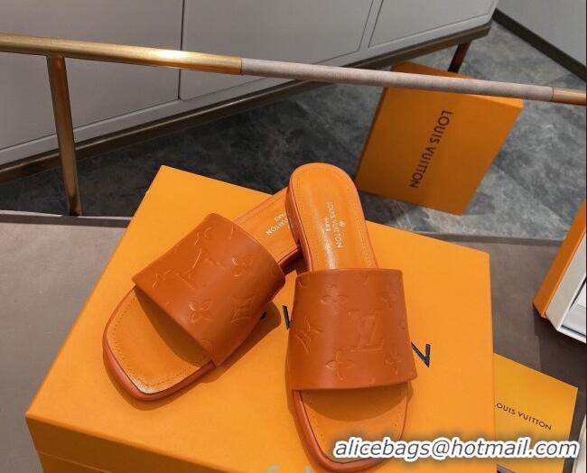 Low Cost Louis Vuitton Revival Flat Slide Sandals in Monogram Embossed Calfskin 012535 Orange