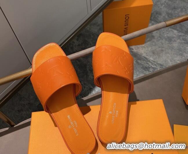 Low Cost Louis Vuitton Revival Flat Slide Sandals in Monogram Embossed Calfskin 012535 Orange