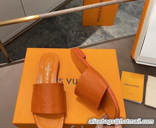 Low Cost Louis Vuitton Revival Flat Slide Sandals in Monogram Embossed Calfskin 012535 Orange