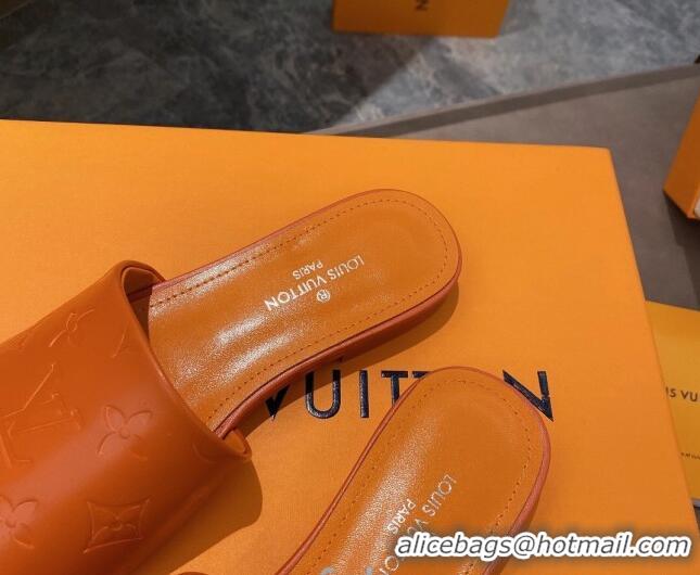 Low Cost Louis Vuitton Revival Flat Slide Sandals in Monogram Embossed Calfskin 012535 Orange