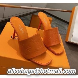 Top Quality Louis Vuitton Revival Heel Mules 8.5cm in Monogram Embossed Calfskin 012539 Orange