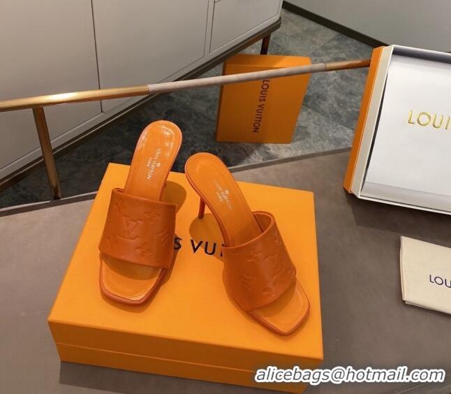 Top Quality Louis Vuitton Revival Heel Mules 8.5cm in Monogram Embossed Calfskin 012539 Orange